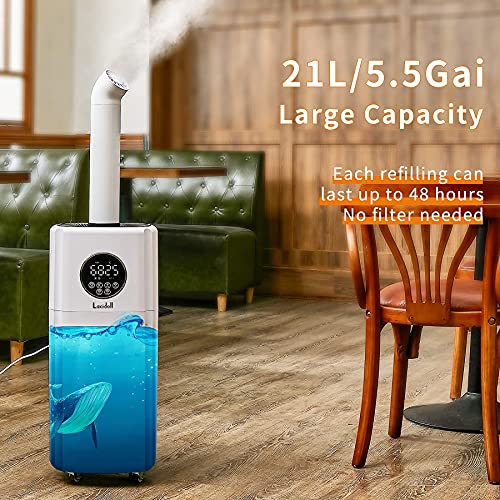 Humidifiers for Large Room Whole House Humidifier for Home 2000 sq.ft, 5.5Gal Cool Mist Top Fill Humidifier Floor Humidifier 21L 2000ML/H Dual 360° Nozzles 3 Speed