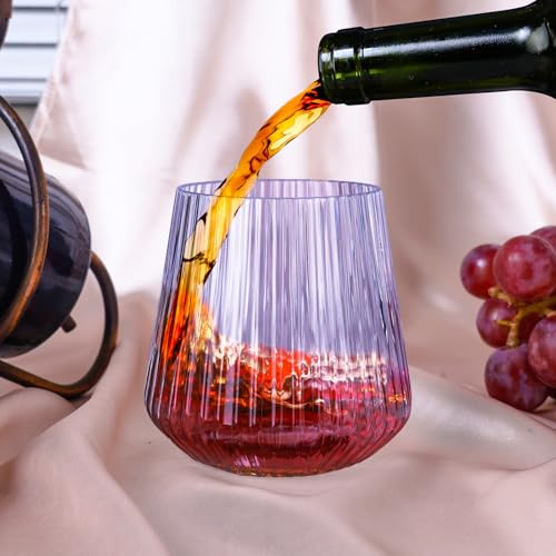 Image of Lueumxc 40 Pack Plastic Ribbed Wine Glasses, 14Oz Origami Disposable Wine Glasses Unbreakable Clear Plastic Cocktail Glasses Recyclable Shatterproof Reusable Wine Cups (14oz-blue-40pack)
