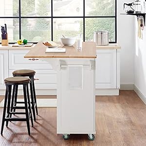 Sophia & William Kitchen Island Cart on Wheels with Drop-Leaf and Rubber Wood Top, Rolling Kitchen Trolley with 2-Door Storage Cabinet, 3 Drawers, Towel and Spice Rack, White Sophia William Kitchen Island Cart on Wheels with Drop Leaf and Rubber Wood Top Rolling Kitchen Trolley with 2 Door Storage Cabinet 3 Drawers Towel and Spice Rack White
