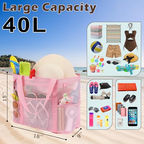 Image of Fammart Large Mesh Beach Bag for Women, Oversized Beach tote Swim Pool Bag