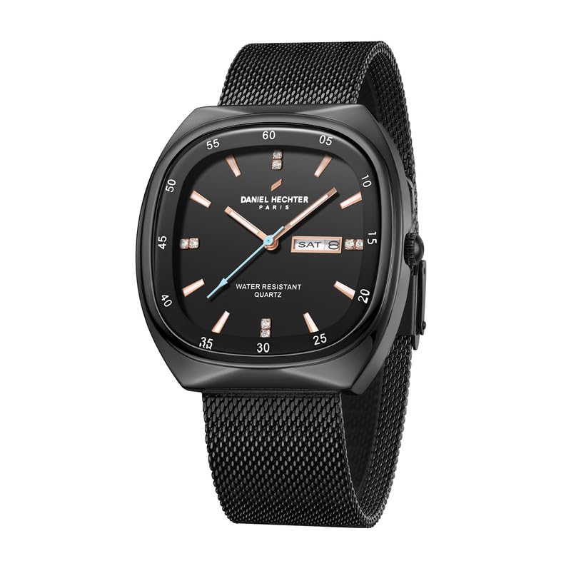 daniel hechter Paris Bercy Collection Analog Quartz Watch for Men with Square Dial, Day-Date Display, Crystal Hour Markers and Stainless Steel Mesh Strap - DHM1053-picture-13