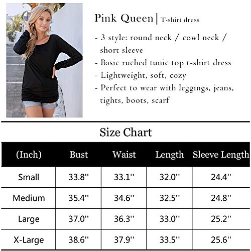 Pink Queen Women's Basic Long Sleeve Slim Fit T Shirt Dress Tunic Top L Black