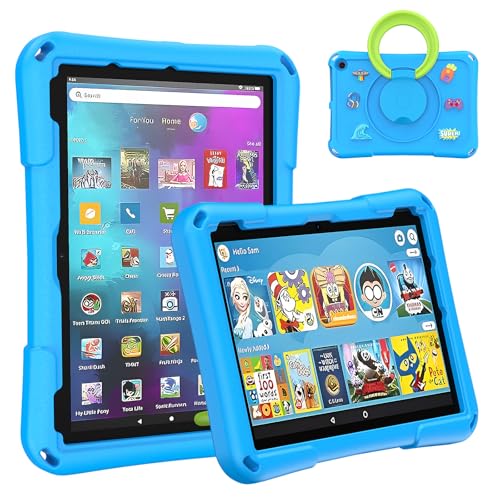 Fire HD 10 Tablet Case for Kids, (13th/11th Generation,2023/2021 Release), Ubearkk Rotating 360 Kickstand Lightweight Shockproof Protective Case Cover Blue