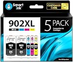 Cartouche d'encre compatible Smart Ink Remplacement pour HP 902 XL 902XL (Pack de 5) à utiliser avec Officejet 6951 6954 6956 6958 6962 6950 Officejet Pro 6968 6974 6975 6978 6960