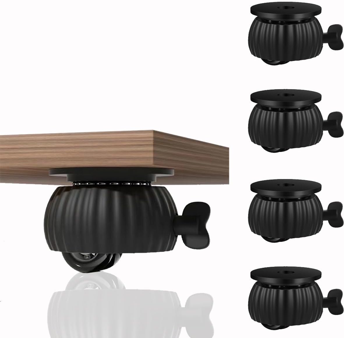 Self-Adhesive Caster Wheels with Brake for Furniture,Storage Box,Mop Bucket,Small Universal Pulleys, 360 Degree Rotating Caster Wheels for Appliances, Table Feet, Planters (4Pcs Black/White)