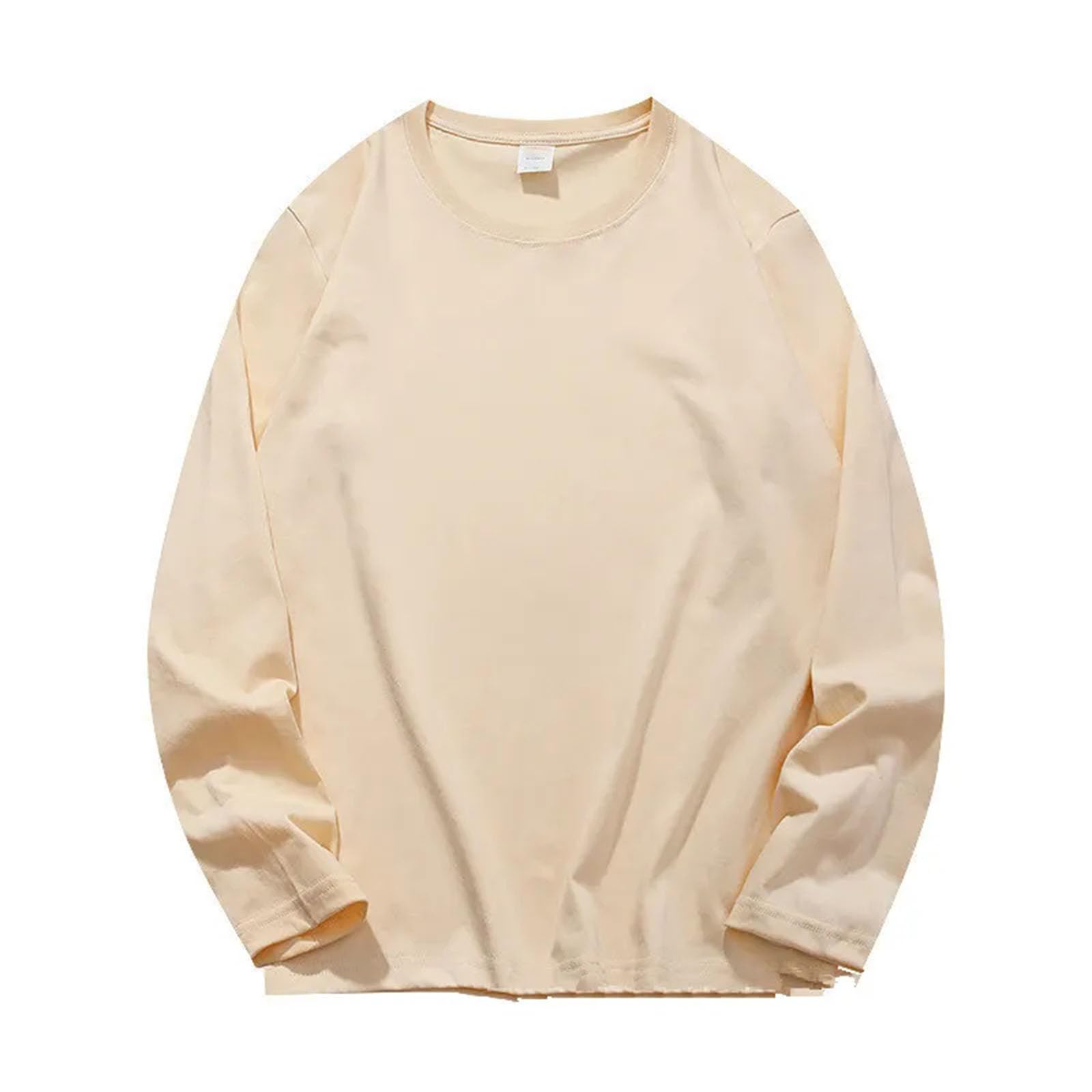 Camiseta de algodón de manga larga para mujer, camiseta grande, informal, básica, holgada, cuello redondo, para mujer