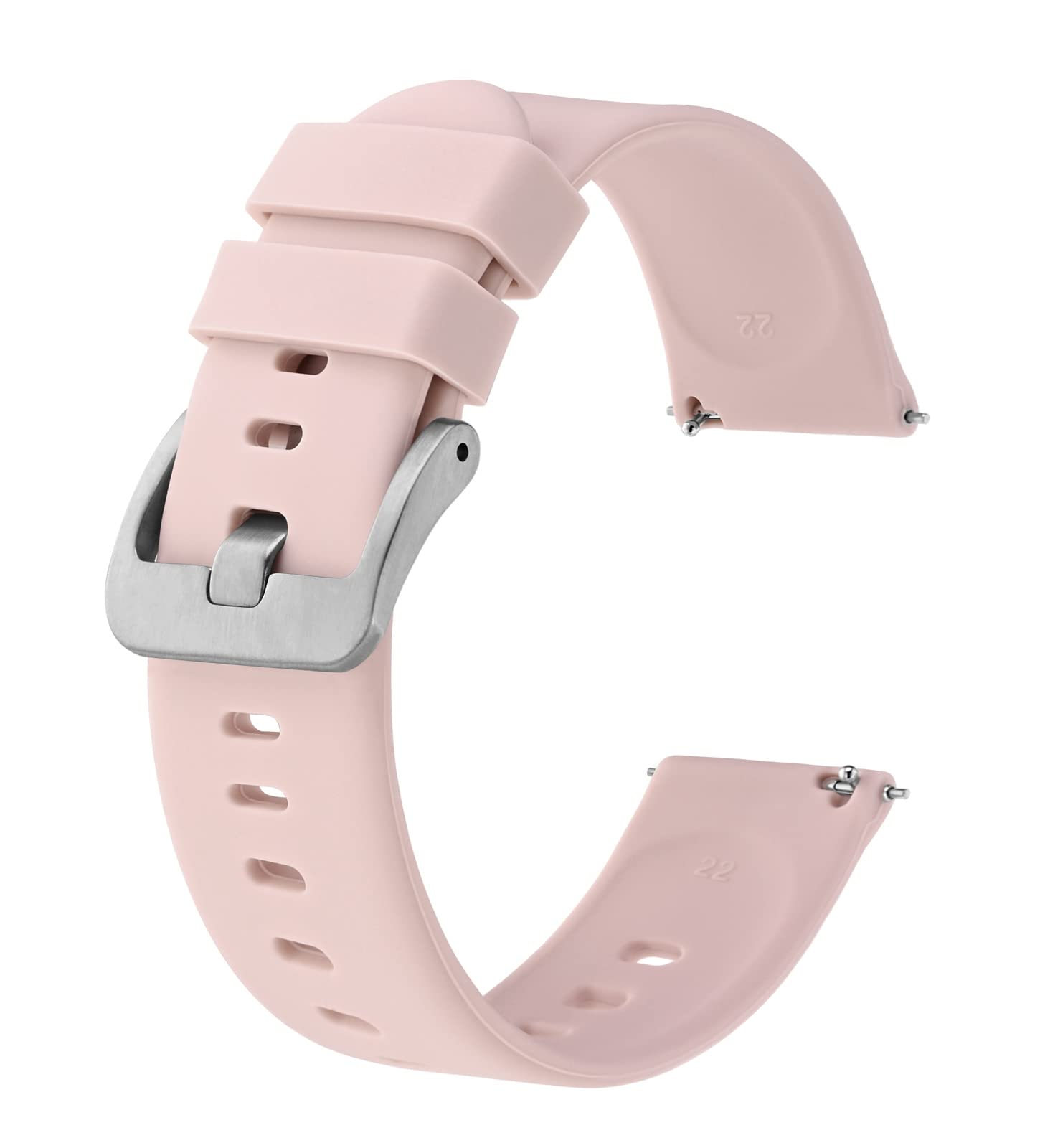 BISONSTRAP Silicone Watch Bands, Slim Watch Straps with Quick Release, 22mm, Pink with Silver Buckle