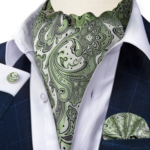 Image of DiBanGu Silk Woven Ascot Cravat with Pocket Square Set for Men | Paisley Ascot,Wrinkle-Resistant,Silky Smooth,Easy to Match,Cufflinks,Tie Ring,Wedding,Ceremonies,Party Occasions,Banquet