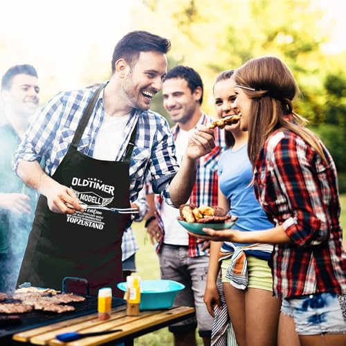 DXDXDXD Grillschürze für Männer Kochschürze Herren Schürze lustig, Grill schürze für Männer küchenschürze Herren personalisiert mit 4 Taschen OLDTIMER