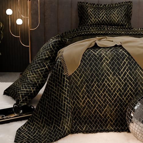 Image of Stoa Paris 300TC UltraSatin Printed Super King Bedsheet with 2 Pillow Covers for King & Double Beds, Gentle on Skin & Hair, Wrinkle & Fade Resistant, Home Decor, Starlit Night - Black (274cm x 274cm)