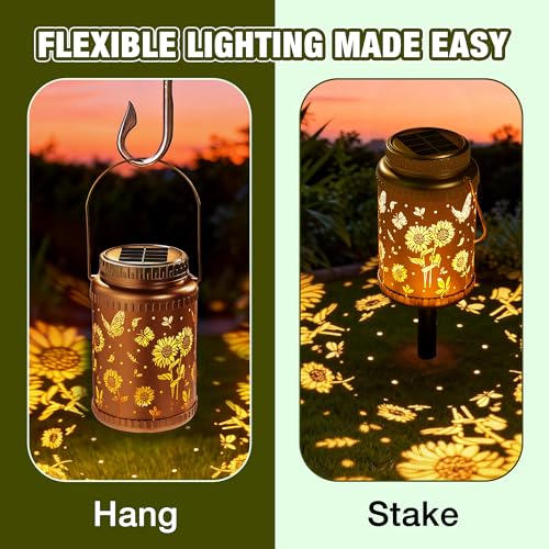 Cooo 6 Pack Valentines Day Gifts for Him Her Solar Lanterns Outdoor Waterproof Sunflower Butterfly Solar Pathway Lights Landscape Path for Outdoor Table Lamps Garden Yard Backyard Decor -Gold — view 3