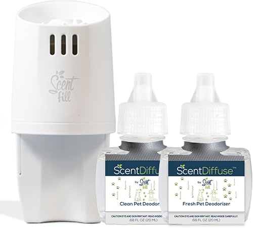 ScentDiffuse - Kit de iniciación desodorizante para olores de mascotas, 2 recambios + difusor