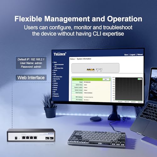 Image of 6 Port 10Gbps Managed Switch, 4 x 10G RJ-45, 2 x 10G SFP+ Slots, Support 10G /5G /2.5G /1000M Auto-Negotiation, YuLinca Smart Web Metal Network Switch