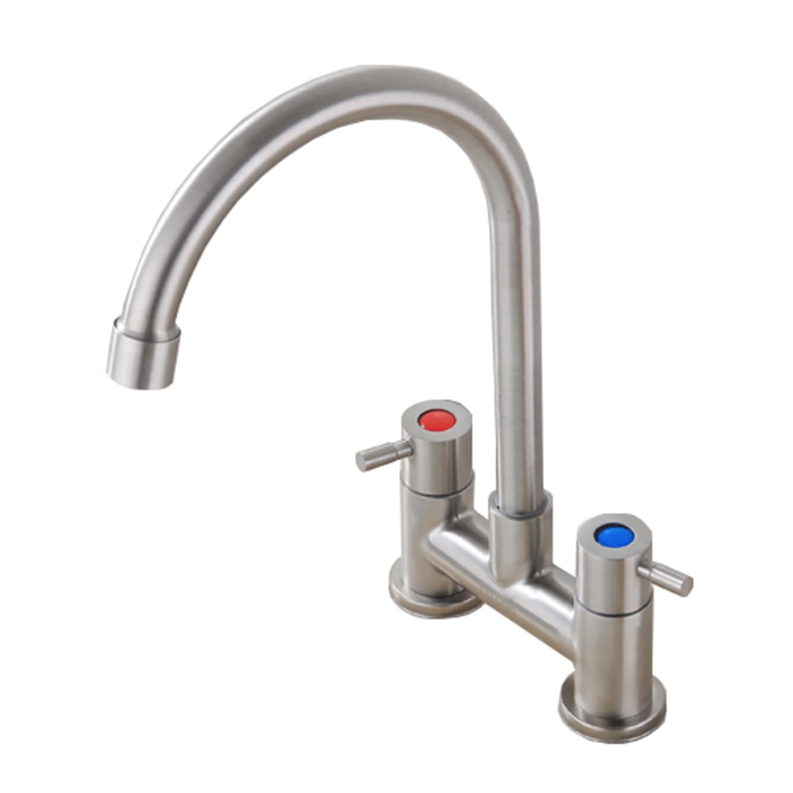 ZYCHSJXA Kitchen Sink Mixer Taps 2 Hole Dual Lever Rotatable Bridge Stainless Steel Tap