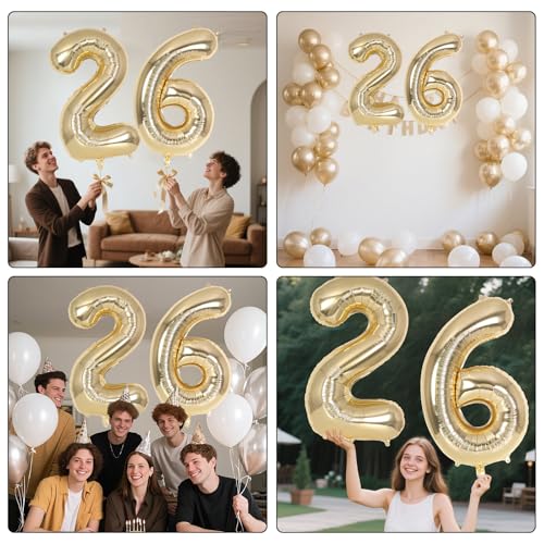 Image of Champagne Gold Large Number 26 Balloon, 40 Inch Light Gold Foil Helium Number Balloons, Giant Mylar Number 26 Balloons for 26 Years Old Birthday Party Anniversary Decorations (Champagne Gold 26)