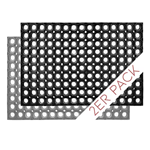 Felpudo negro de goma - Felpudo antideslizante 40 x 60 cm juego de 2 - Felpudo resistente - Felpudo exterior goma - Felpudo antisuciedad Cover