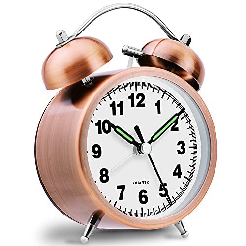 Cuzloma Retro Alarm Clocks Bedside Non Ticking Battery Powered Loud Twin Bell Bedroom Clock Vintage Old Fashioned with Night Light for Heavy Sleepers