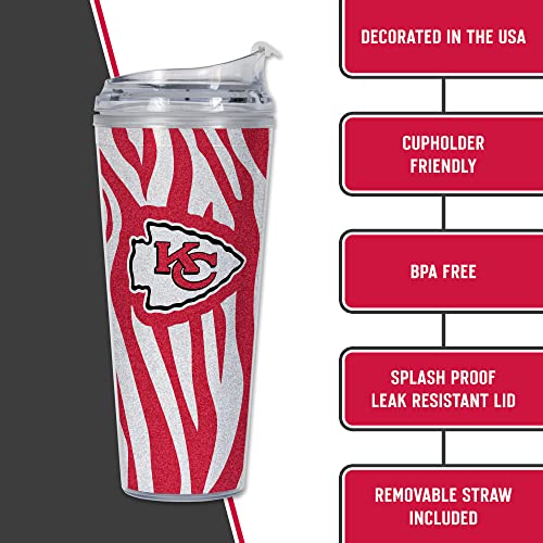 Image of Rico Industries NFL Football Glitter 24oz Acrylic Glitter Tumbler with Hinged Lid, Officially Licensed Double Wall Tumbler with Straw