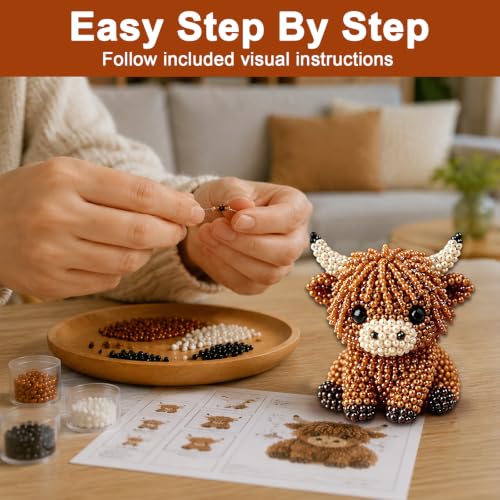 Tiny 3D Beaded Animal DIY Kit Adults Beading Highland Cow Making Kit - Image 3