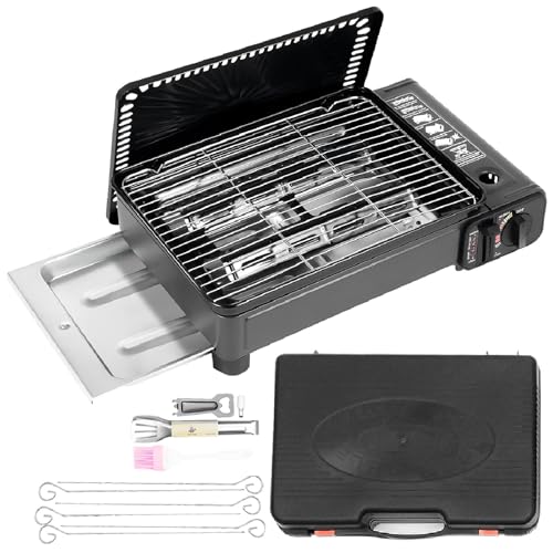 Portable Butane Gas Grill Camping BBQ Grill Indoor Tabletop Stove With Barbecue Kit Camp Stove Griddle For Camping Hiking