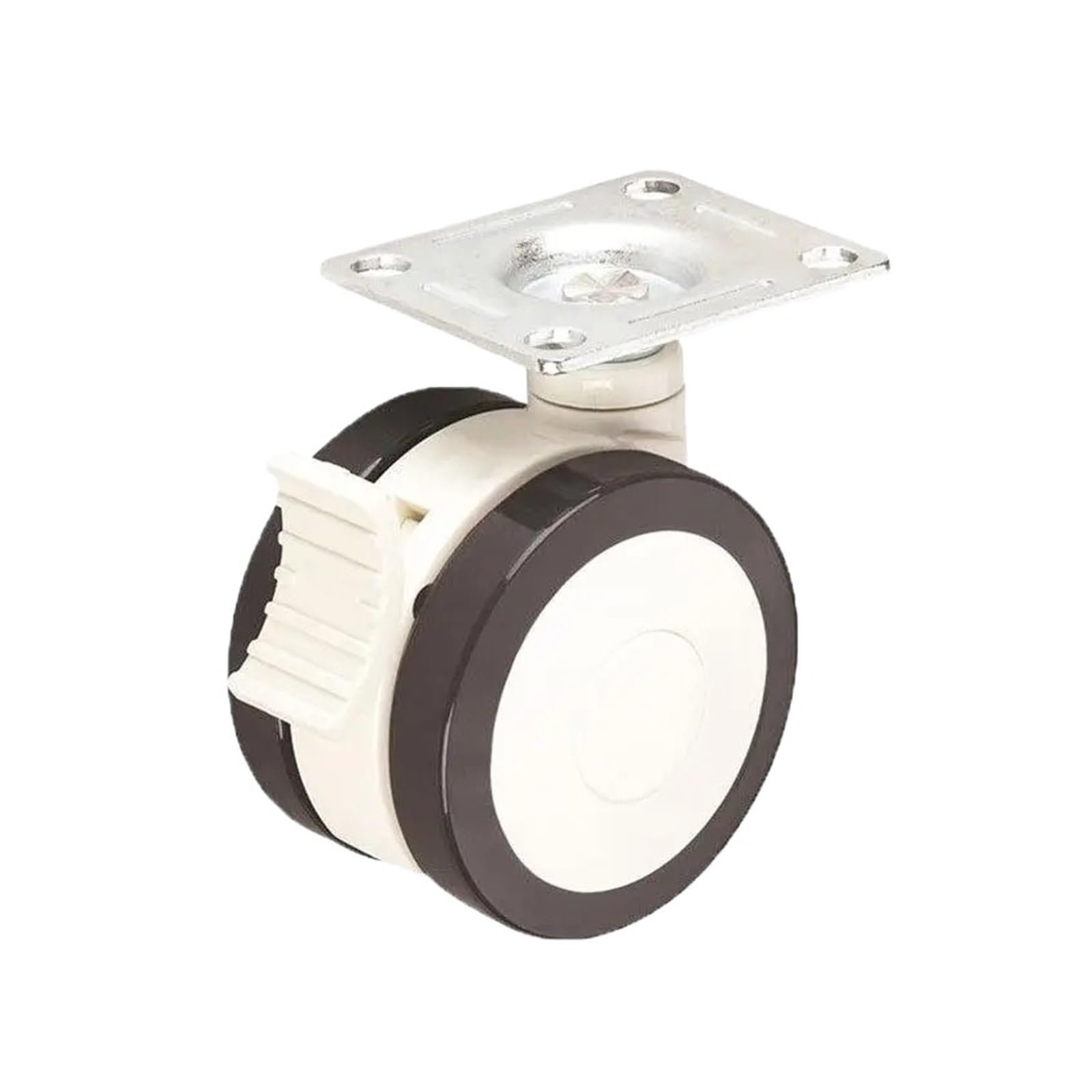 MXXDMOPD 2 Pieces/lot 3-inch Full Plastic casters Silent Black and White Double Wheels(Flat activity brake)