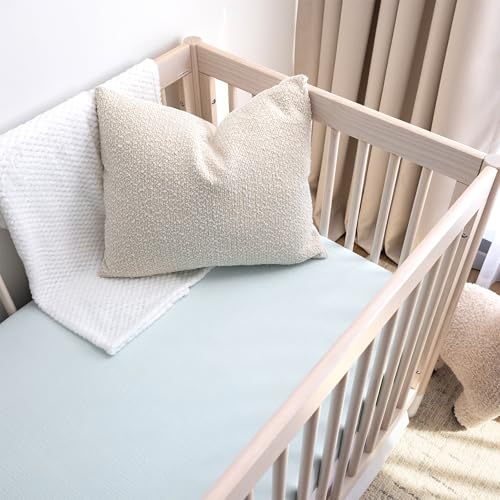 Image of Muslin Crib Sheets, 100% Organic Cotton, Breathable and Ultra-Soft, Standard Crib Sheet Mattress (28 inchx 52 inch) for Girls and Boys, Neutral Fitted Baby Crib Sheet (Light Blue)