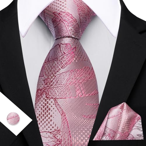 Image of Barry.Wang Classic Mens Ties Silk Necktie Pocket Square Cufflinks Set Woven Designer Wedding Business