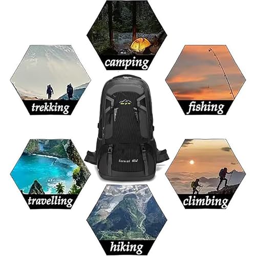 Mxaeyar 60L Hiking Backpack,Waterproof Travel Backpack,Lightweight Camping Rucksack with Machine Washable Design,Unisex Trekking Bag for Outdoor Adventures, Cycling, Daily Use - Image 7