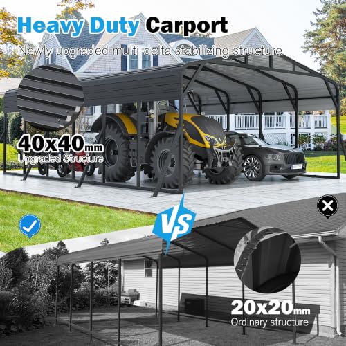 Image of AirWire 20'X30' Heavy Duty Carport Canopy for 2 Car, Metal Car Port Garage with Galvanized Steel Roof and Reinforced Stable Triangle Frame Base, Large Car Tent Shelter for Car, Pickup, Tractor, Boat