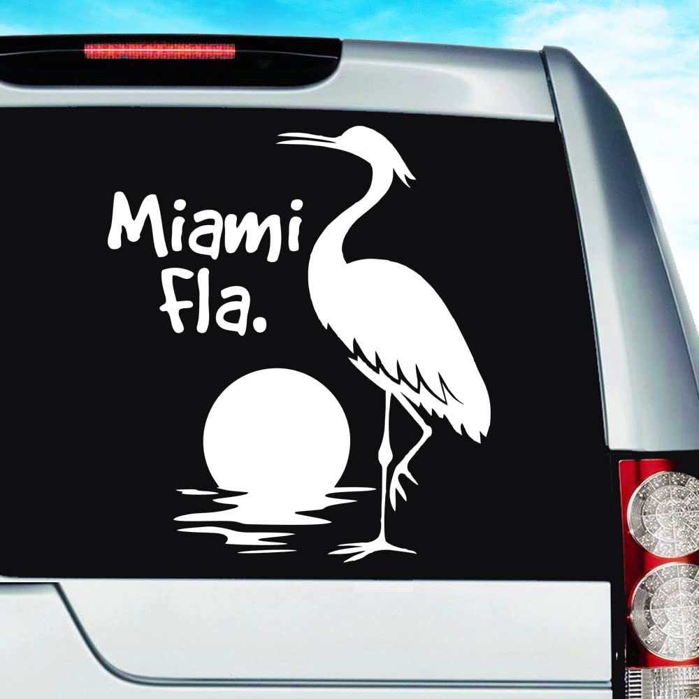 Miami Florida Keys Egret Bird Tropical Sunset Vinyl Decal Sticker Bumper Cling for Car Truck Window Boat Laptop Wall Cooler Tumbler | Die-Cut/No