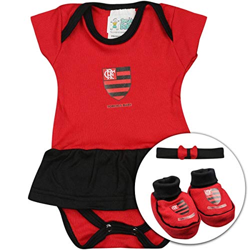 Kit Infantil Torcida Baby Flamengo Menina Curto Body + Faixa + Pantufa