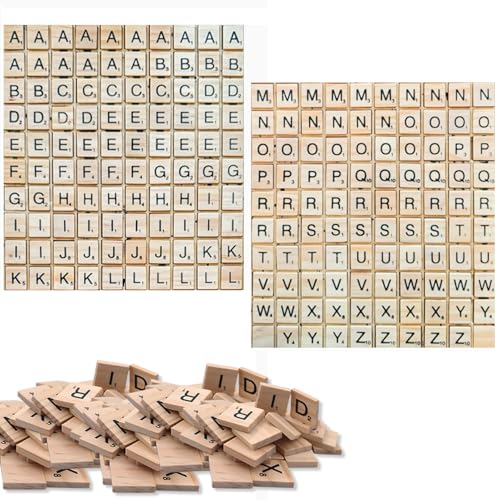200 Stück Holzbuchstaben,Holzbuchstaben Scrabble,Buchstaben Holz,Holzbuchstaben Klein,Scrabble Buchstaben Holz,A Bis Z,mit Zahlen,für Basteln,Buchstabieren,Geschenk,Lernen,20 x 18 x 4mm