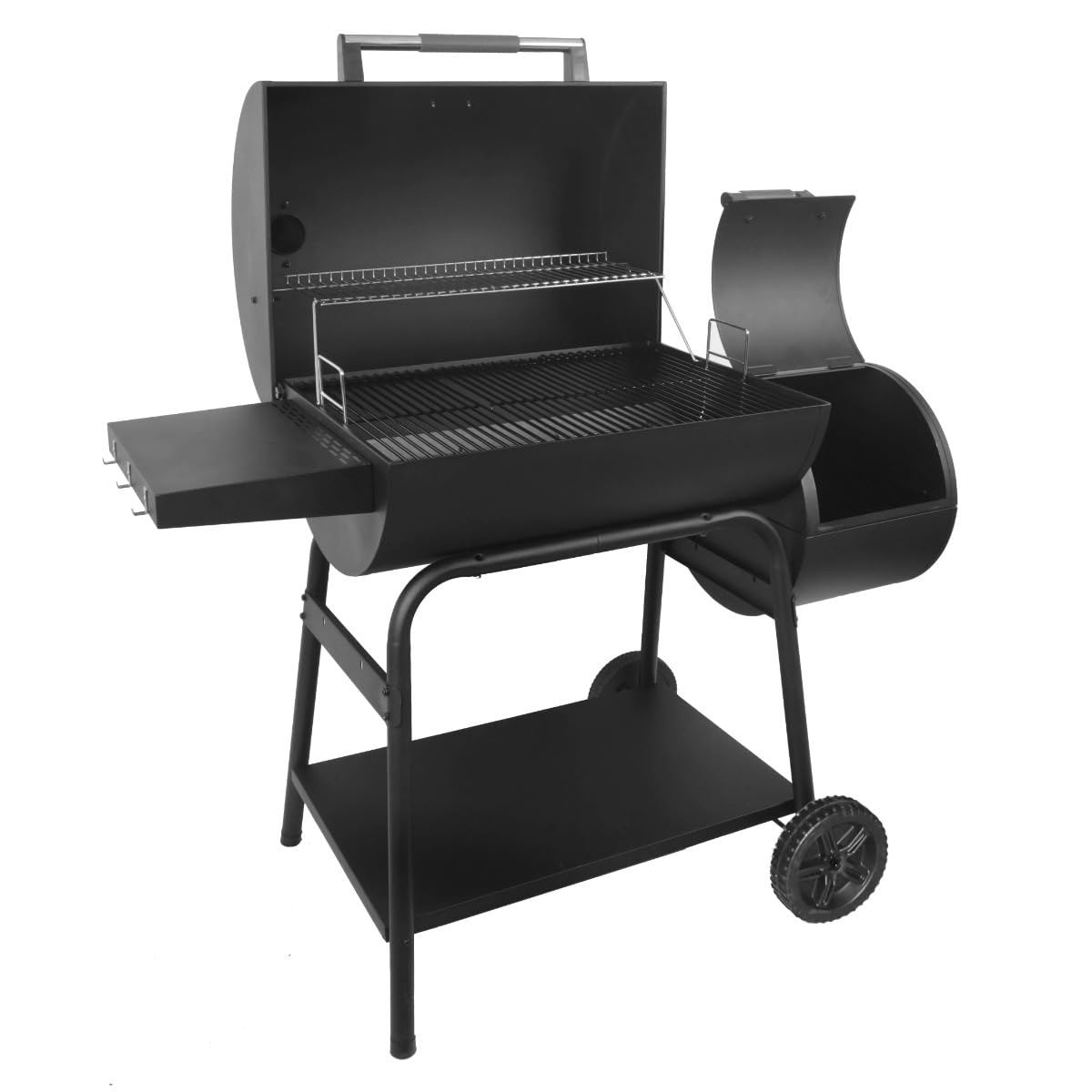 28"" Offset Steel Charcoal Smoker Grill with Side Firebox, Black