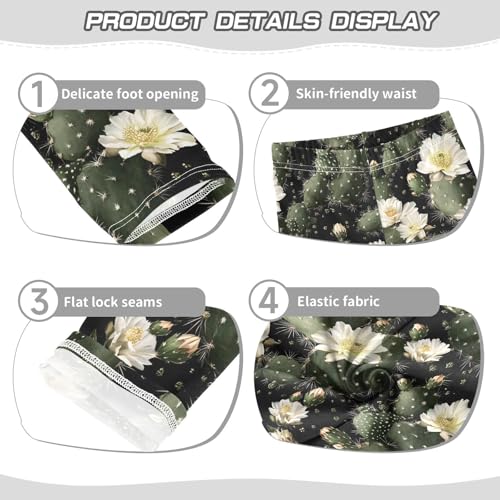 Tropical Green Cactus Flower Girls Leggings Ultra Soft Compression Yoga Gym Pants for Kids 4-10T3