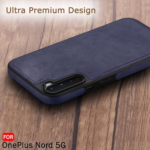 Image of TheGiftKart Genuine Leather Finish Back Cover Case for OnePlus Nord 2020 | Shockproof Design | Raised Edges for Camera & Screen Protection | Stunning Minimalist Compatible with OnePlus Nord (Blue)