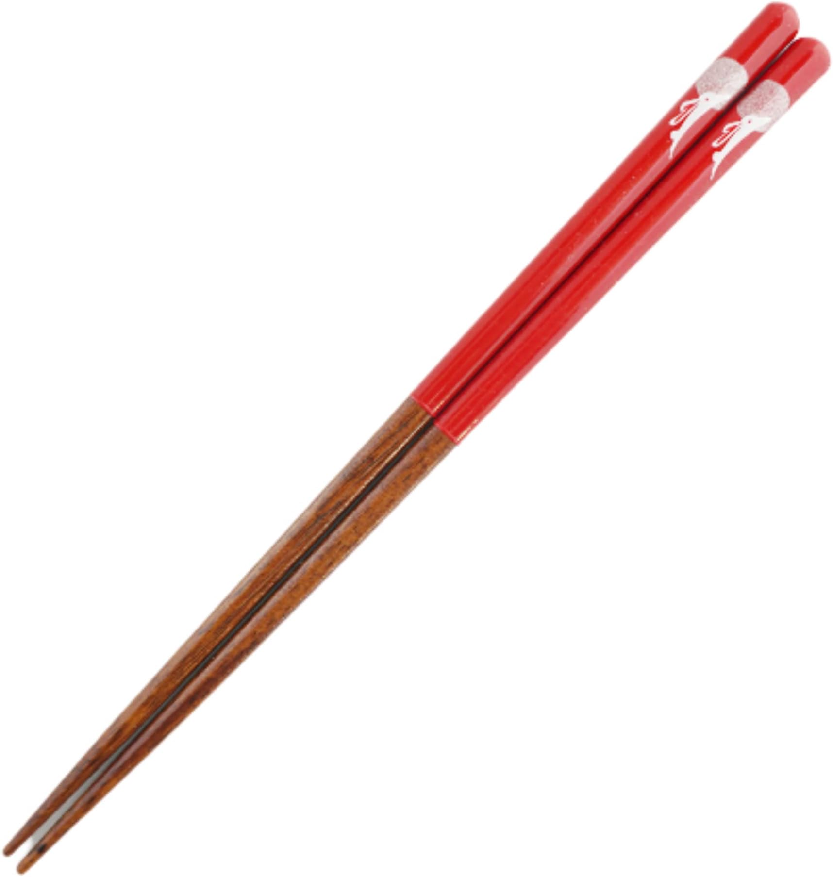 Japanese Natural Lacquered Wooden Chopsticks - Dishwasher-Safe - Handmade in Japan - Moon with Rabbit (Red 8.46 in)