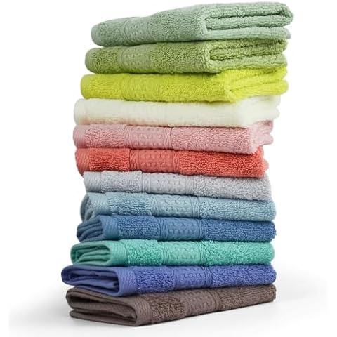 Cleanbear 100% Cotton Wash Cloths 12 Pack Bath Washcloths Facecloths, 13 by 13 Inches Large Bathroom Washcloth Set 12 Assorted Colors (Multi, 12) Cover