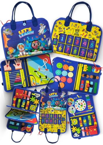 Image of Sensory Activity Boards for Autism, ADHD, SPD (Sensory Processing Disorder) - Social Emotional Learning - Buckles Buttons Shoelace. Montessori Motor Skills - Travel (Numbers)
