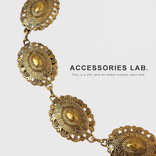 Western Oval Concho Chain Belt for Women Dresses Jeans Vintage Metal Waist Chain Belts3