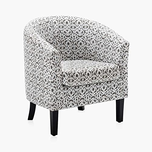 Image of BELLEZE Accent Barrel Chair, Linen Round Chair Club Tub Sofa Corner Chair with Flared Legs and Cozy Soft Padding for Living Room Bedroom Waiting Room - White & Brown