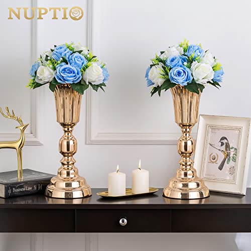 Image of NUPTIO Flower Balls for Wedding Table Centerpieces, Blue & White Fake Rose