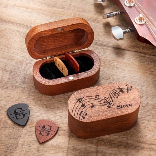 CALLIE Personalized Wooden Guitar Picks Storage Box Set with Engraved Name - Birthday Gift for Musician Guitar Player