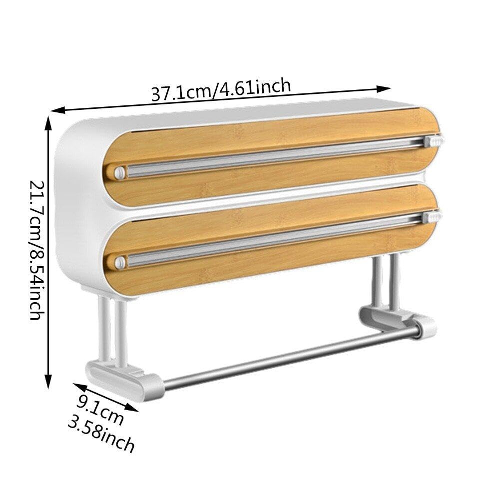 Dispensador De Película Adhesiva con Cortador, 3 En 1 Soporte para Rollo De Cocina Medro Muro De Aluminio Recargador De Aluminio Dispensador De Papel De Aluminio con Toalla De Papel