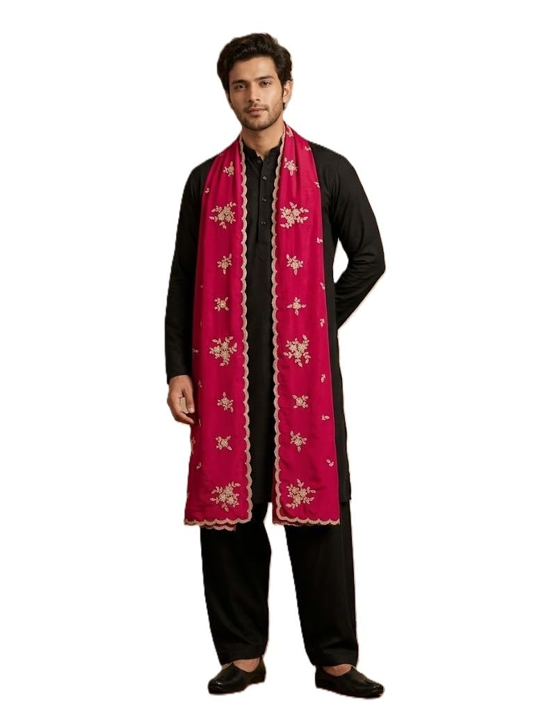 Premium Chinon Dupatta for Men’s with Diamond Cut Work Embroidery & Scalloped Border | Elegant Dupatta-image-45