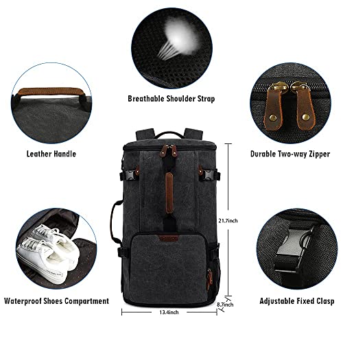 G-FAVOR Travel Backpack, 40L Vintage Canvas Rucksack Convertible Duffel Bag Carry On Backpack Fit for 17.3 Inch Laptop Bag (Black)
