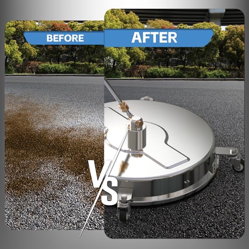 DeerGym 16.5\" Pressure Washer Surface Cleaner 1/4\" Quick Plug with 4 Wheels Thickened Stainless Steel Surface Cleaner for Pressure Washer Attachment for Concrete, Patio, Sidewalk,Driveways and Deck