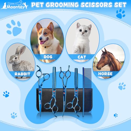 Image of Moontay Professional Dog Grooming Scissors Set, 7 /8 Inch Curved & Thinning Shears with Grooming Comb