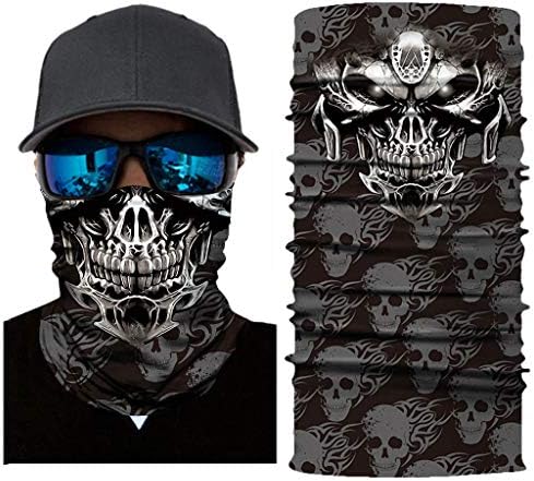 Cool Biker Skull Tube Face Mask, Rave Bandana, Neck Gaiter, Scarf, Summer Balaclava for Dust Wind UV Protection