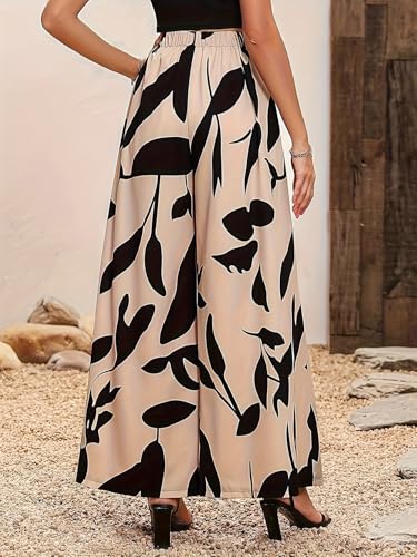 Women's Pants Leaf Print High Waist Drape Wide Leg Casual Pants2