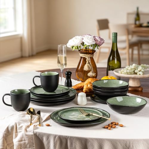 Image of AmorArc Ceramic Dinnerware Sets for 4, 12Pcs Plates and Bowls Sets Dishes | Stoneware Handmade Reactive Glaze Dinner Set, Highly Scratch Resistant | Dishwasher & Microwave Safe Dishware